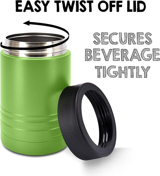4-in-1 Stainless Steel 12 oz Double Wall Vacuum Insulated Can or Bottle Cooler Keeps Beverage Cold for Hours - Also Fits 16 oz Cans - Powder Coated Olive Drab Green - Clear Water Home Goods