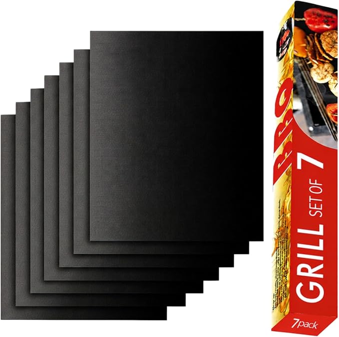 Grill Mats for Outdoor Grill, Set of 7 BBQ Grilling Mat for Outdoor Gas Grill Cooking,15.75 X 13 Inch, Black