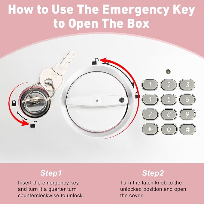 KYODOLED Pink Safe Box with Digital Keypad Lock, Lock Box with Code for Personal Items, Metal Security Box for Cash, Passport, Jewelry, Ideal for Home, Office, Garage Sale, 11.8'' x 9.4'' x 3.5''