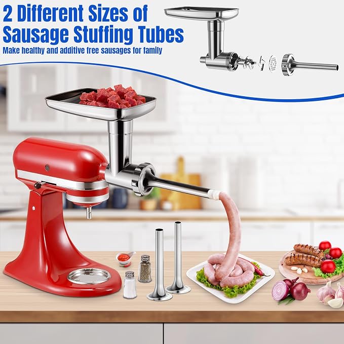 Stainless Steel Meat Grinder Attachments for KitcheAid Mixers | Meat Grinder, Sausage Stuffer, Perfect Grinder Attachment, Dishwasher Safe
