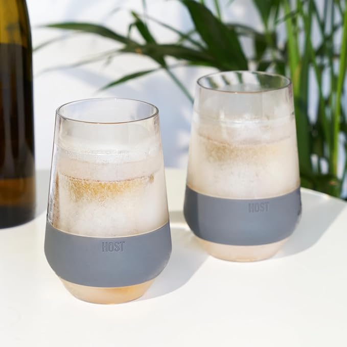 Host Freeze XL Wine Cooling Cups for Gifts for Mom, Birthday Gifts for Women, Double Wall Insulated Plastic Wine Glasses for Red and White Wines, Freezable Plastic Tumblers, 12 oz, Set of 2, Gray