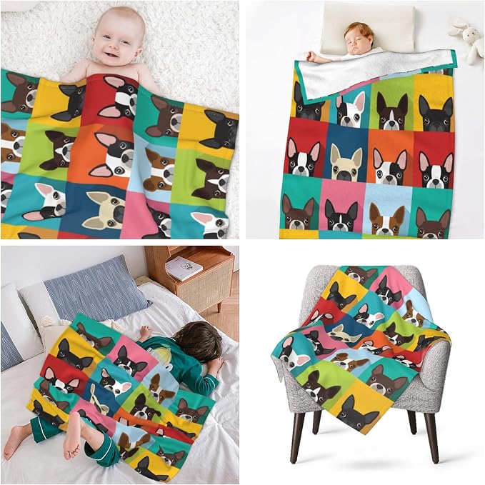 Boston Terrier Baby Blanket 30x40 Inches - Super Soft Flannel Throw Blanket for Infants & Toddlers - Adorable Puppy Blanket for Nursery & Strollers - Cute Boston Terrier Gifts for Dog Lovers