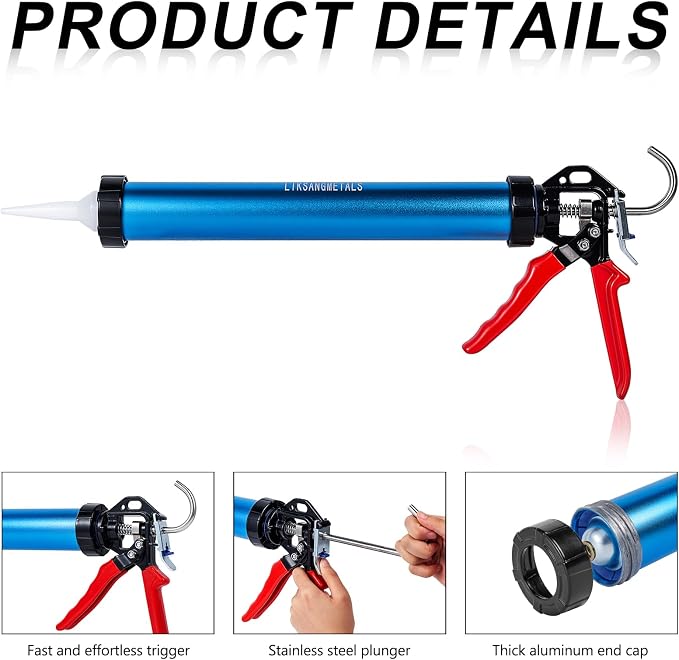 Three bearing energy-saving blue aluminum tube universal sausage glue gun, reusable to prevent dripping, 12:1 thrust, uniform thrust (one picece)