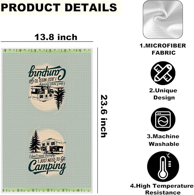2PCS Camping Kitchen Towels, Go Camping Kitchen Decor, Housewarming Farmhouse Gifts for Women RV Campers, Camper Accessories for Inside, Camper Dish Tea Towels