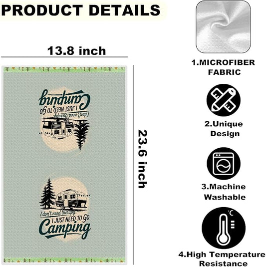2PCS Camping Kitchen Towels, Go Camping Kitchen Decor, Housewarming Farmhouse Gifts for Women RV Campers, Camper Accessories for Inside, Camper Dish Tea Towels