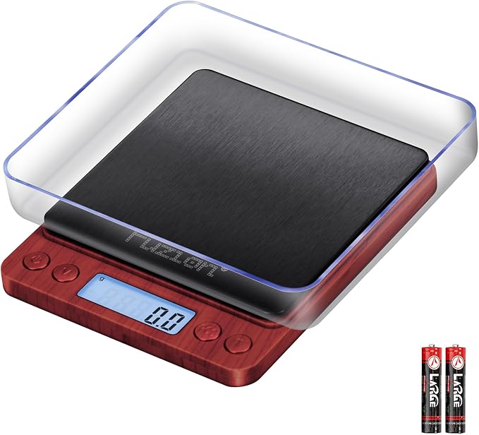Fuzion Small Gram Scale 3000g, Digital Kitchen Food Scale, Gram and Ounce | Black Titanium Stainless Steel, 0.1g Accuracy, 6 Modes, 2 Trays Included, Tare, Piece Counting, For Food, Coffee, Coins, Herb