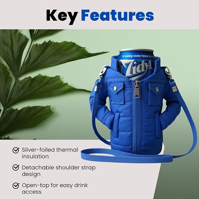 Gadgetime USA - 12oz Insulated Can Cooler Jacket (Blue)- Beverage Holder with Detachable Strap - Beer/Soda Carrier - Can Holder with Shoulder Strap - Insulated Sleeve - Funny Gift for Friends & Family