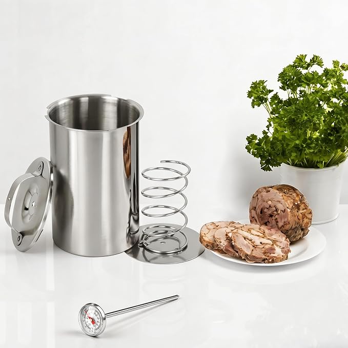 Stainless Steel Ham Maker Meat Press Cooker for Making Healthy Homemade Deli Meat with Thermometer - Kitchen Bacon Pressure Cookers Boiler Pot Pan Stove