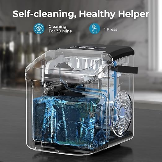 Countertop Ice Maker Machine, 8 Ice Cubes in 6 mins, 26lb/Day Ice with 2 Sizes- Portable Mini, Energy Saving & Basket/Scoop for Home/Party/Travel/Camping/Bar,White