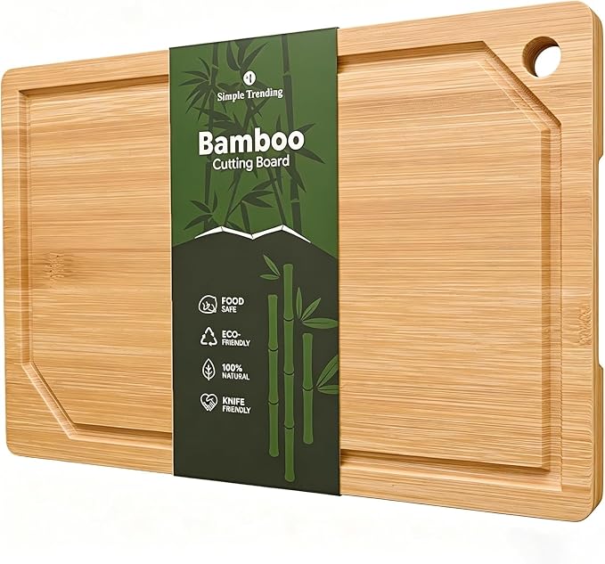 Simple Trending Bamboo Cutting Boards for Kitchen,15"x10", Natural | Durable Cutting Boards with Deep Juice Grooves and Handles, Chopping Board for Meat, Vegetables and Fruits