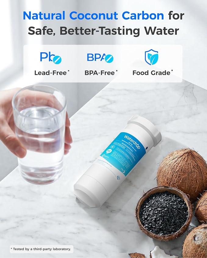 Waterdrop XWF Water Filter Replacement for GE® WR17X30702, 4 Pack, No chip | Replacement for GE® XWF, NSF 42 & 372 Certified, Compatible with GE® GNE27, GFE26, GDE25, GSS25, PSE25 Series Refrigerators