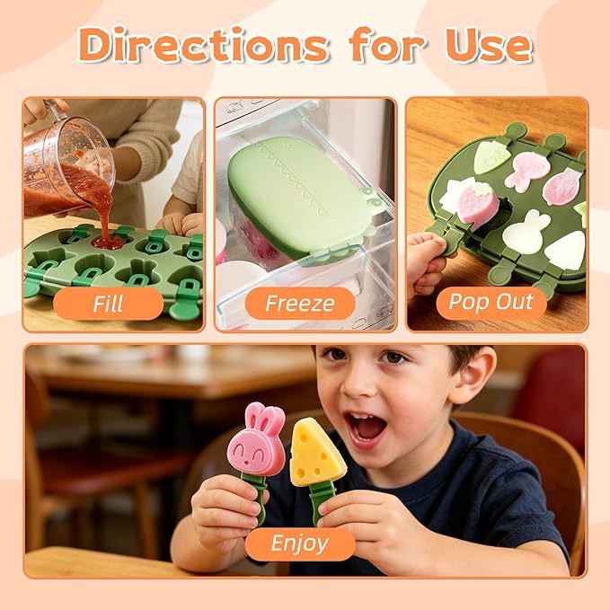Crocodile Popsicle Molds for Kids & Toddlers – Fun Mini Silicone Ice Pop Maker, BPA Free, Animal Ice Cream Mold Set (Green-crocodile(8 pieces))