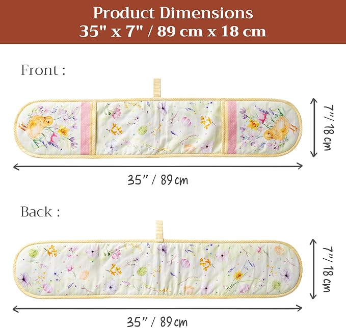 Maison d' Hermine Double Oven Mitts 100% Cotton Double Oven Glove (7"x35") | Heat Resistant BBQ Cooking Gloves with Loop Baking Grilling Kitchen Hotel Home Farmhouse Spring Summer - Easter Zest