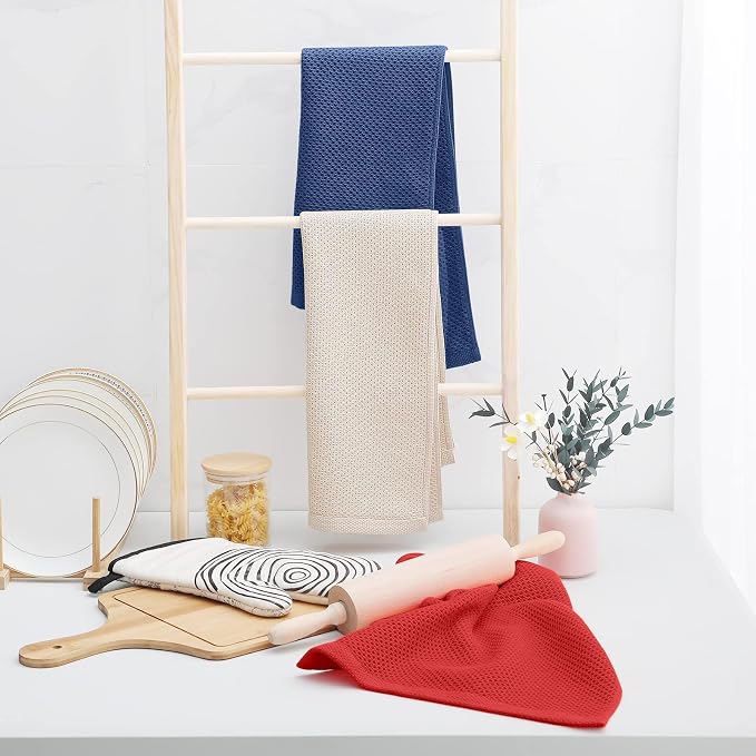 Homaxy 100% Cotton Waffle Weave Kitchen Towels, 5-Pack, Navy Blue | 13 x 28 Inches, Ultra Soft Absorbent Dish Towels, Quick Drying Cleaning Towels