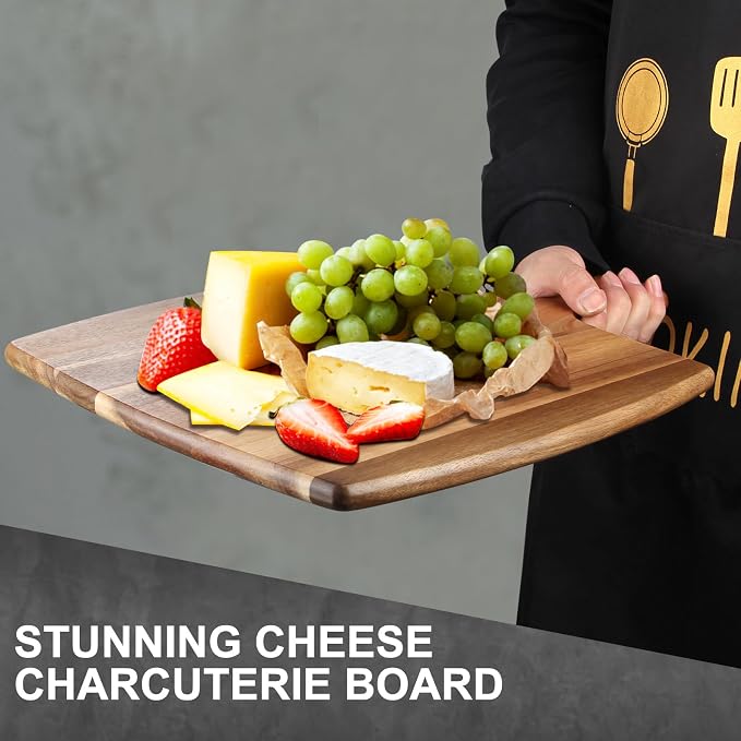 Large Wooden Charcuterie Board Acacia Chopping Cutting Boards for Kitchen | Serving Cheese Boards Decorative Big Wood Cutting Board With Handle Butcher Block Food Bread Boards Meat and Cheese Tray