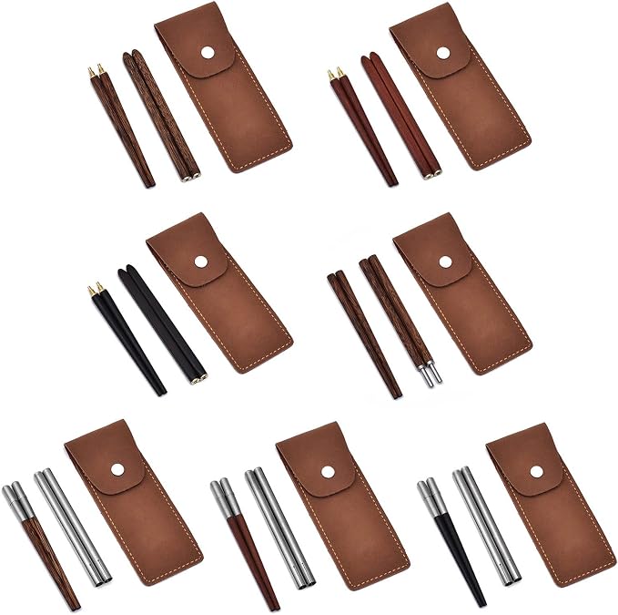 Foldable Chopsticks Travel Friendly Chopsticks with Leather Case Wood Tablewares Convenient Utensils for Outdoor Use, 20.8CM