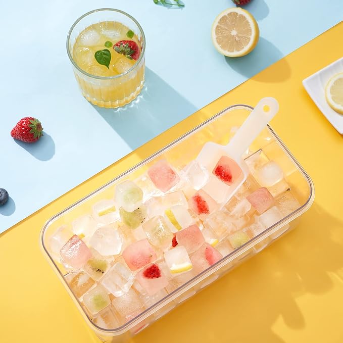 1.0" Ice Cube Trays for Freezer, PHINOX Ice Tray, 2-Tier(32Cubes/Tier) Pink