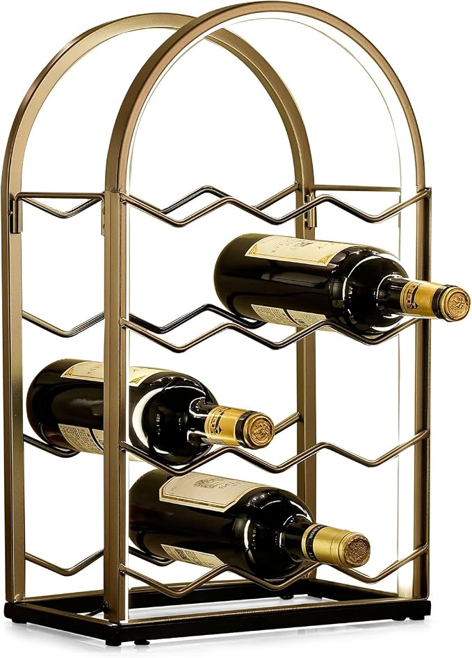 LED Countertop Wine Rack - 12 Bottle Freestanding Modern Metal Wine Rack - Tabletop Wine Holder Stand for Cabinet, Pantry, Wine Bottle Storage