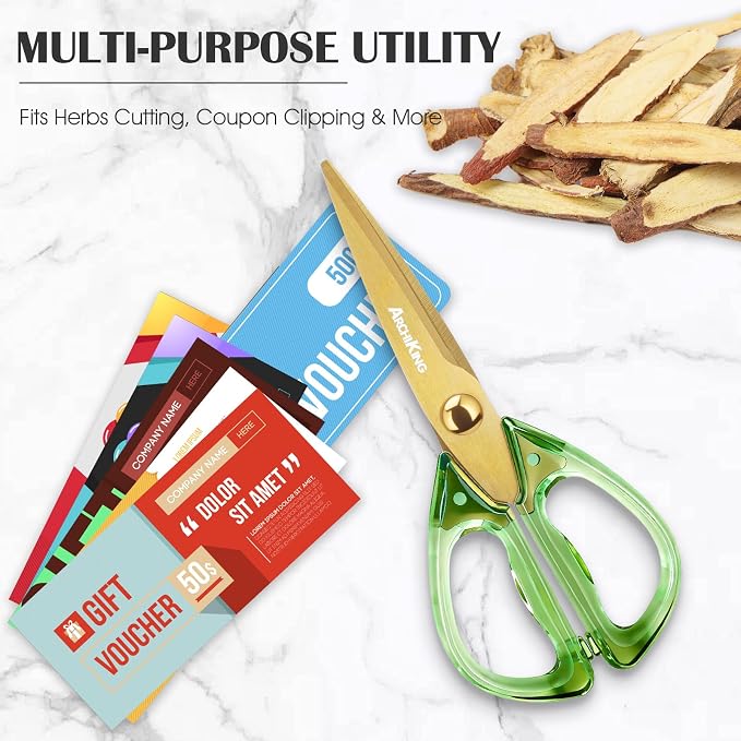 8.0inch Kitchen Shears, Sharp Stainless Steel Meat & Poultry Scissors, Transparent Green Acrylic Handle, All Purpose Utility Cooking Scissors for Kitchen/BBQ/Home/Office