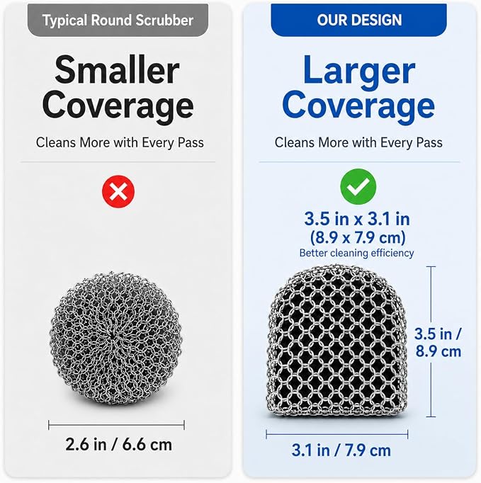 Cast Iron Scrubber and Scraper | 316 Chainmail Scrubber for Cast Iron Pan | Chain Mail Scrubber for Cast Iron Skillet Cleaner | Dishes Pots Wok Griddle Grill | Dish Scouring Pad Dishwasher Safe, Black1