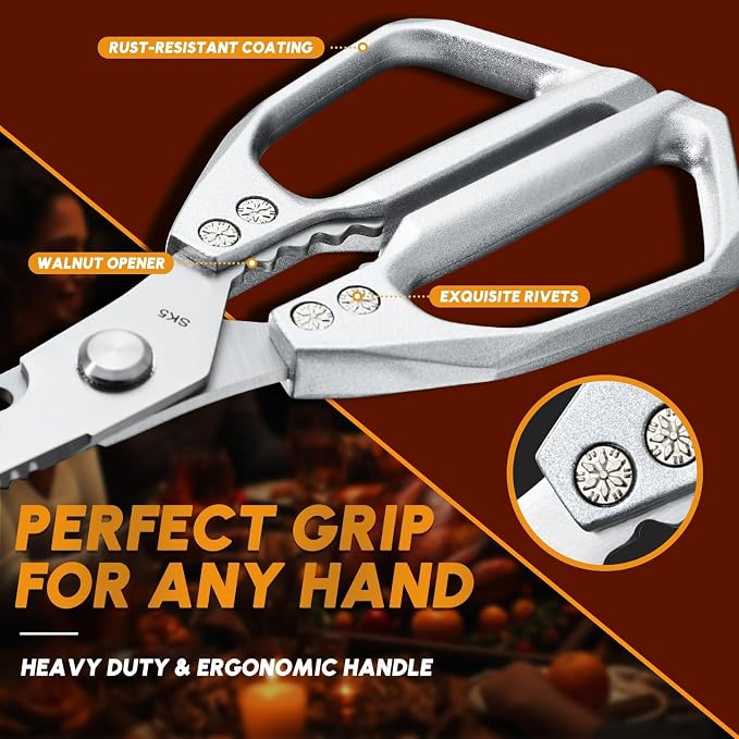 Huusk Heavy Duty Kitchen Shears, 2 Pack Japanese Steel Kitchen Scissors | Multifunction Meat Scissors for Fish, Chicken Bones, Turkey, Ergonomic Comfortable Handles, Dishwasher Safe, Gifts for Women