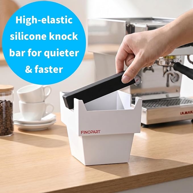 Espresso Knock Box, 5.4 in, Barista Style Espresso Grounds Knock Box, Removable Silicone Knock Rod, Silicone Non-Slip Base, Espresso Maker Accessory (White)