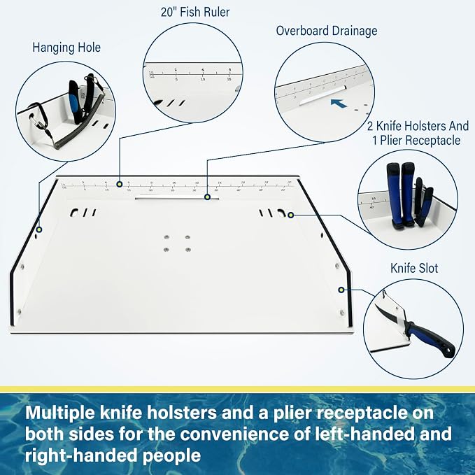 Boat Cutting Board Bait Table Filet Table with Fish Ruler For Fish Cleaning Station, In Single Rod Holder With Plier Storage and Knife Slot, Marine Accessories For Boats Grill