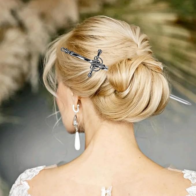 Qianyu 4 Pcs Ancient Style Sword Hair Chopstick Chinese Style Hair Stick for Bun Hair Long Hair Classic Vintage Ancient Sword Shape Hair Stick Women Girl Decorative Accessories (Style 3)