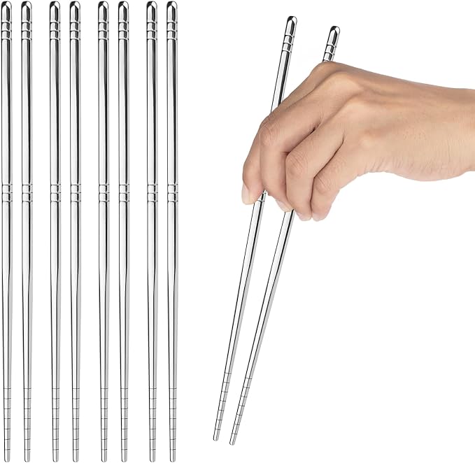 5 Pairs Stainless Steel Chopsticks, Metal Chopsticks, Lightweight Non-Slip Reusable Chopstick, Dishwasher Safe, for Home Kitchen Hotel Restaurant