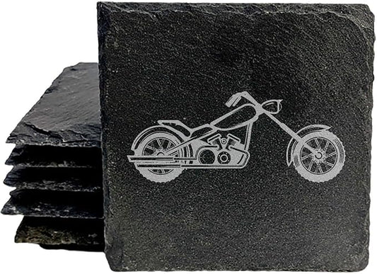 Gear Up Your Decor: Unique Motorcycle Coasters in Natural Slate - Square Slate - Set of 5