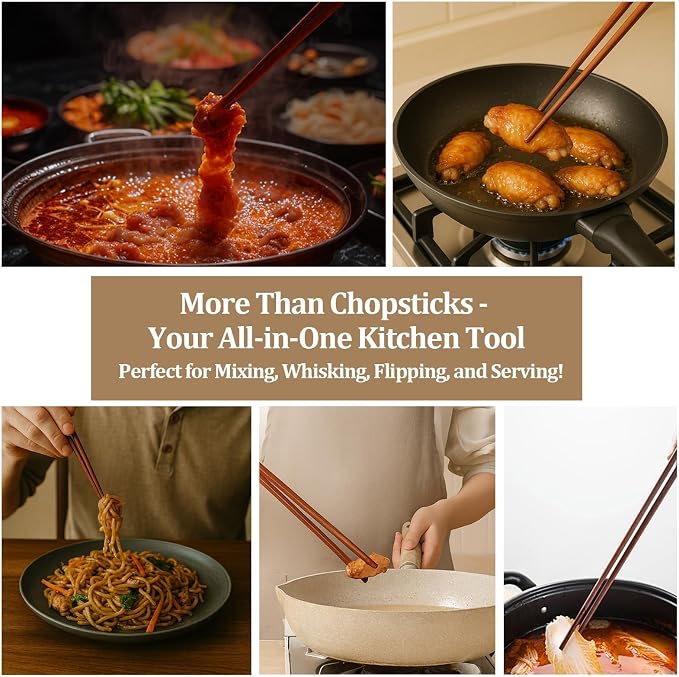 Cooking Chopsticks 3 Sizes Wooden Kitchen Cooking Chopsticks Tongs for Frying Mixing & Serving Ideal for Family, Restaurant & Gift (6 Pairs)