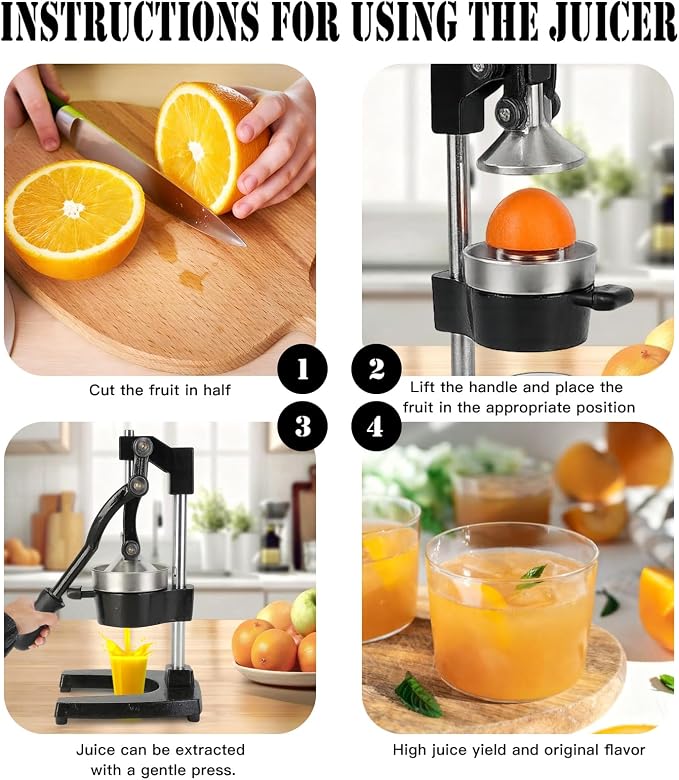 Cast Iron Juicer – Heavy Duty Manual Citrus Juicer, Professional Orange Press, Stainless Steel Lemon Squeezer & Lime Juice Extractor