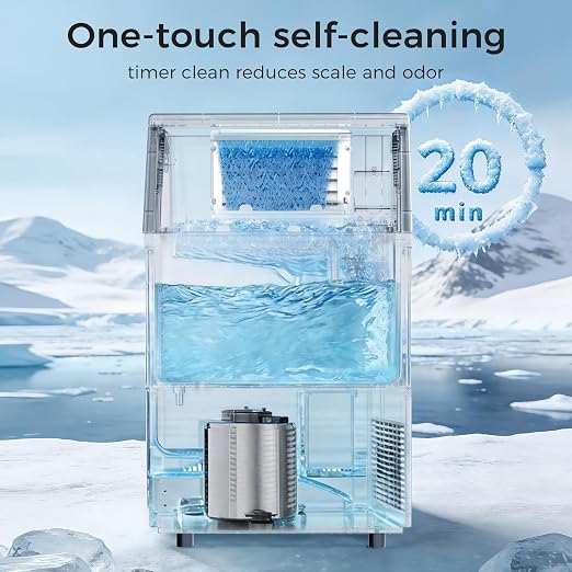 OSTBA Commercial Ice Maker Machine, 100Lb/24H, Self-Cleaning, 33Lbs Storage | Under counter design, 45 cubes in 10mins, LED control, stainless steel, adjustable ice thickness for restaurant ,bar and home
