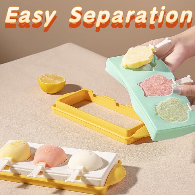 Popsicle Molds Ice Pop Molds Silicone 3 Cavities Ice Cream Mold animals & fruit Cake Pop Mold DIY Popsicle Ice Pop Molds Flexible Silicone Popsicle Makers… (tiger)