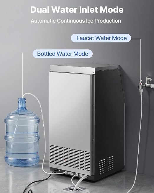 VEVOR Commercial Ice Maker Machine, 120 lbs/24h with 30 lbs Storage Capacity, Built-in/Freestanding/Under Counter, Stainless Steel Ice Maker with LED Display & Self-Cleaning, for Home Bar Restaurant
