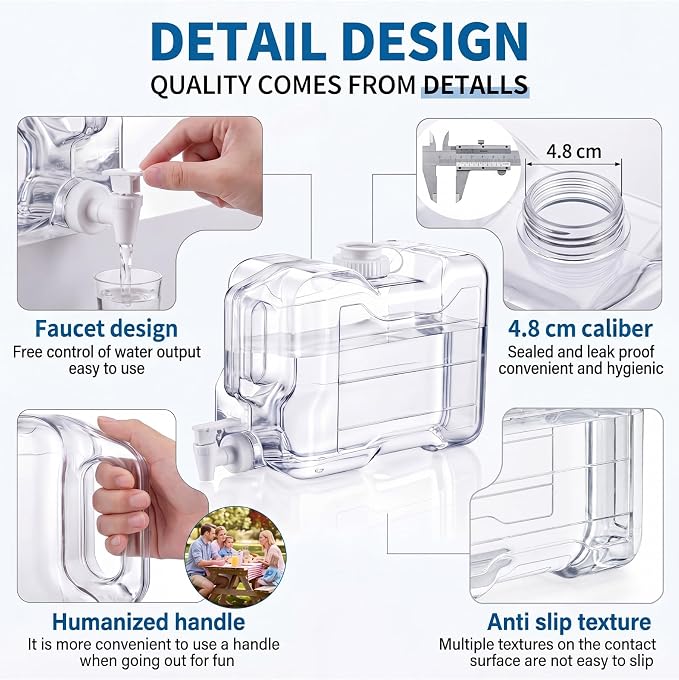 Funnymoom 4 Pcs Drink Water Dispenser for Fridge 2 Gallon Beverage Dispenser with Spigot Plastic Reusable Refrigerator Water Dispensers Waters Jug Container for Party Outdoors Camping Hiking Home