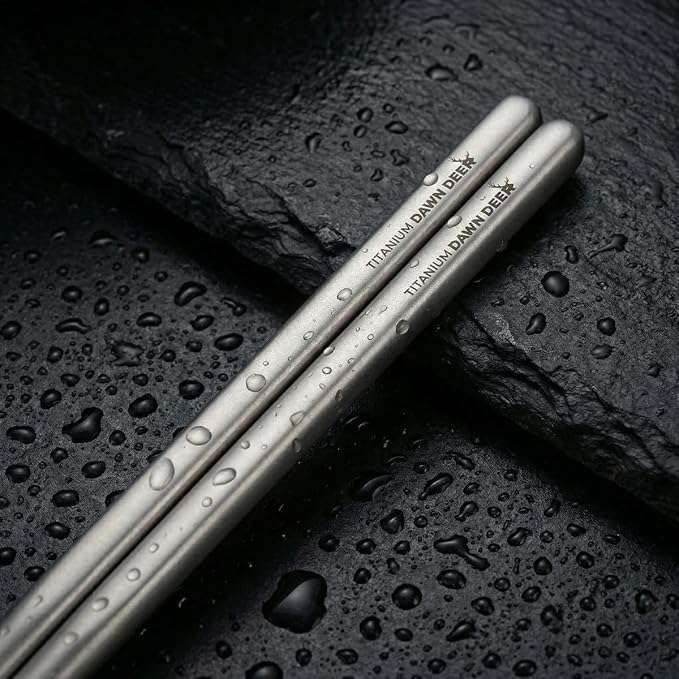 Titanium Chopsticks 2 Pairs with Carrying Case - 21cm Ultralight 14g Each, Hollow Design, Square Top Non-Roll, Laser Engraved Anti-Slip Tip, Sandblasted Finish, Reusable Camping Travel Utensils