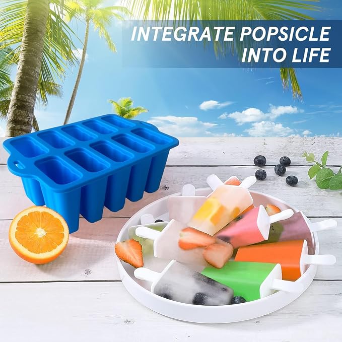 Silicone Popsicle Molds with Sticks, Easy Release Popsicle Maker Mold Set, BPA Free Ice Pop Mold, 10-Cavity Homemade Ice Cream Mold for Kids, Toddlers, Adults