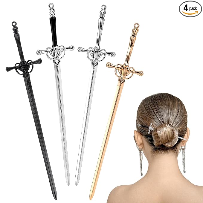 Qianyu 4 Pcs Ancient Style Sword Hair Chopsticks Chinese Style Hair Sticks for Bun Hair Long Hair Classic Vintage Ancient Sword Shape Hair Sticks Women Girl Decorative Accessories(Style 2)
