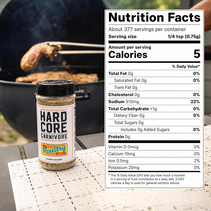 Hardcore Carnivore Poultry Rub for Chicken & Turkey, 10oz | Herb and garlic with a light lemony finish. Great on wings, thighs or whole roast chicken. MSG-Free & Gluten Free