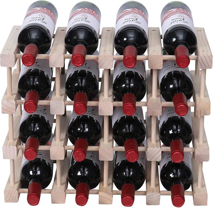 Wine Rack Small countertop Cabinet Stackable Storage Wooden freestanding Floor Wine Holder (15 Bottles)