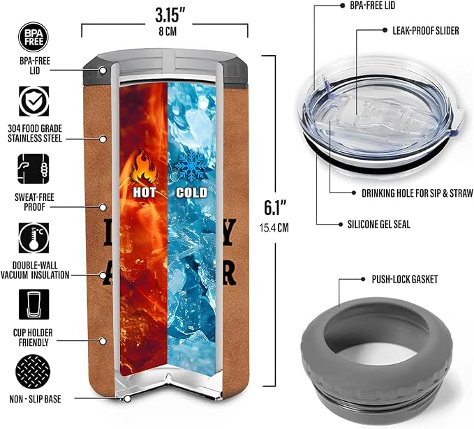 Gifts for Dad from Daughter Son, 4-IN-1 Insulated Can Cooler | Christmas, Fathers Day, Birthday, Retirement, Stainless Steel, 16 Oz Tumbler, Beer Holder, Leak-Proof, Keep Hot, Keep Cold
