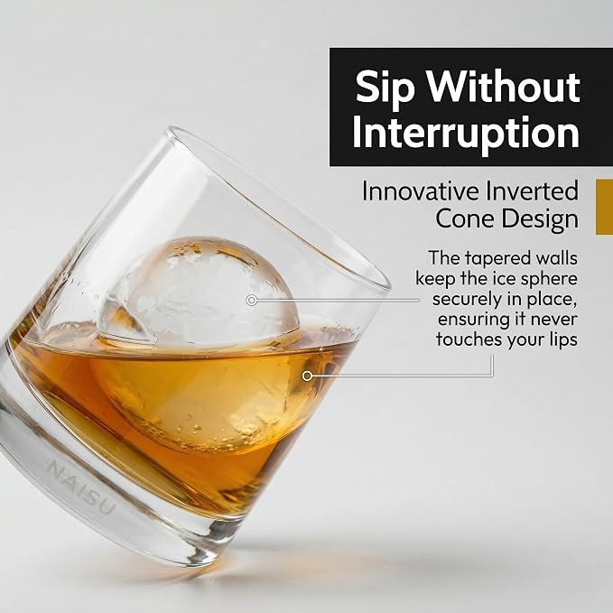 NAISU Glass - specifically designed N1 Sphere Clear Ice, Premium Whiskey & Cocktail Glass for Spirits, Bourbon & Scotch – Crystal-Clear, Heavy Base, Ideal for Home Bar & Gifting (One)