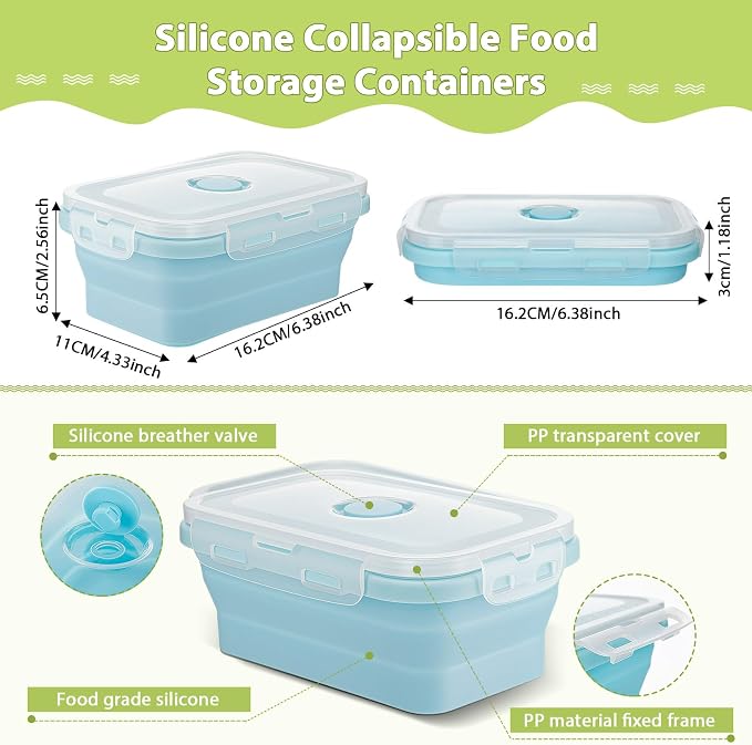 Set of 8 Silicone Collapsible Bowls for Camping with Vent Lid Silicone Storage Containers for Food Meal Preparation Square Bowl Microwave Freezer Dishwasher Safe(Morandi Color,17 Oz/ 500 ml)