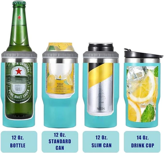 4 in 1 Stainless Steel Can/Bottle Insulator, 14oz Two-Way Lids SUS Insulated Can Cooler, Beer Bottle holder (Black)