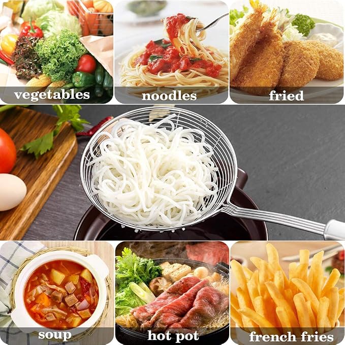 Spider Strainer Skimmer, Swify Stainless Steel Asian Strainer Ladle Frying Spoon with Handle for Kitchen Deep Fryer, Pasta, Spaghetti, Noodle, 7 Inch