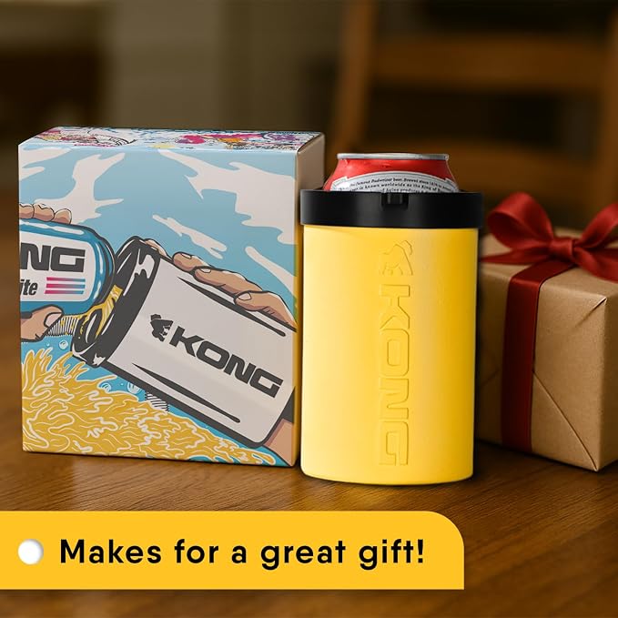 The Kong 2.0 - A Portable Can or Bottle Cooler/Cup With A Detachable, Expandable, Hose To Funnel Your Drink (Yellow)