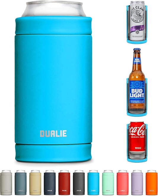 DUALIE 3 in 1 Insulated Can Cooler - 15+ Colors - Universal Size for 12 oz Cans, Slim Cans, and Bottles