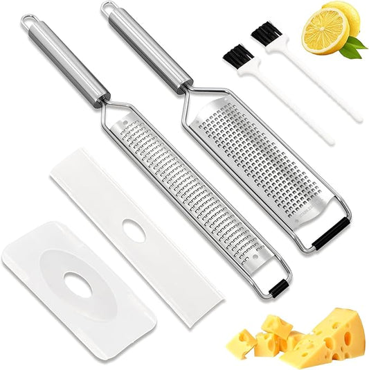 2 Packs Stainless Steel Lemon Zester, Cheese Grater with Handle,Protective Covers & Cleaning Brushes, Zester Tool for Cheese, Lemon, Garlic, Nutmeg, Chocolate, Fruits, Vegetables, Ginger Grater