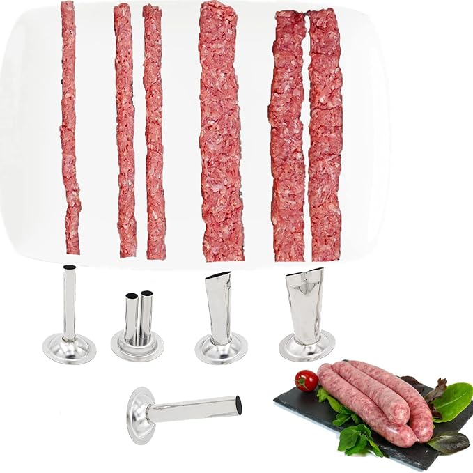 Large Capacity Stainless Steel Jerky Gun Kits, Sausage Stuffer Machine, Meat Gun, Beef Jerky Maker with 5 Stainless Nozzles 3 Brushes
